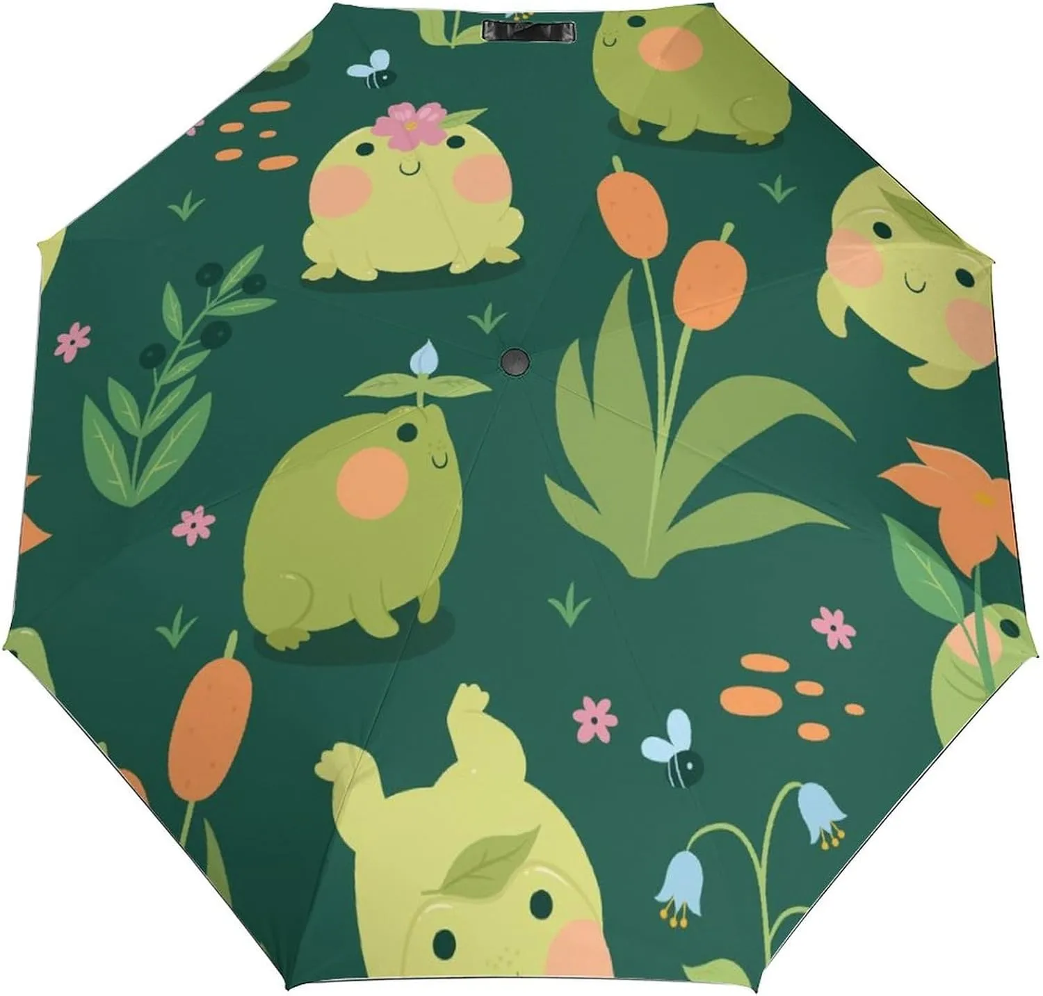 Windproof Travel Umbrellas for Rain,Cute Frogs Flower Durable & Compact Umbrella-Waterproof Canopy for Backpack, Purse, Portable, Umbrella for Travel
