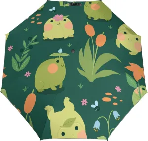 Windproof Travel Umbrellas for Rain,Cute Frogs Flower Durable & Compact Umbrella-Waterproof Canopy for Backpack, Purse, Portable, Umbrella for Travel