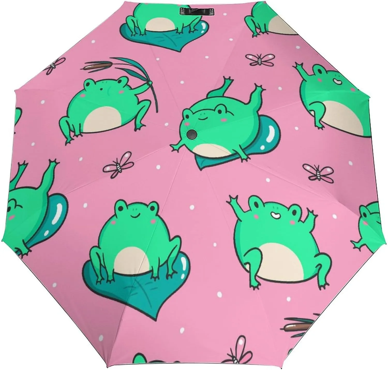 Windproof Travel Umbrellas for Rain,Cute Frogs Pink Cartoon Durable & Compact Umbrella-Waterproof Canopy for Backpack, Purse, Portable, Umbrella for Travel