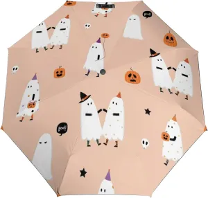 Windproof Travel Umbrellas for Rain,Cute Ghost Spooky Pumpkin Durable & Compact Umbrella-Waterproof Canopy for Backpack, Purse, Portable, Umbrella for Travel