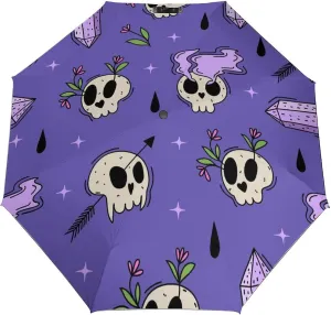 Windproof Travel Umbrellas for Rain,Cute Gothic Skull Flowers Durable & Compact Umbrella-Waterproof Canopy for Backpack, Purse, Portable, Umbrella for Travel