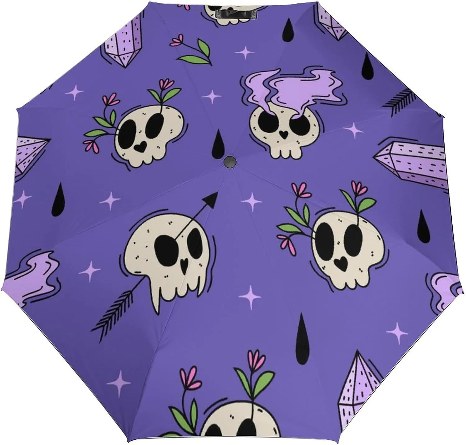 Windproof Travel Umbrellas for Rain,Cute Gothic Skull Flowers Durable & Compact Umbrella-Waterproof Canopy for Backpack, Purse, Portable, Umbrella for Travel