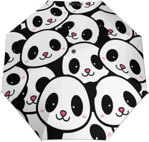 Windproof Travel Umbrellas for Rain,Cute Panda Face Pattern Durable & Compact Umbrella-Waterproof Canopy for Backpack, Purse, Portable, Umbrella for Travel