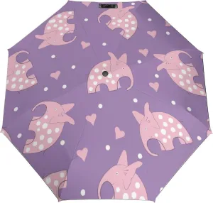 Windproof Travel Umbrellas for Rain,Cute Pink Elephants Durable & Compact Umbrella-Waterproof Canopy for Backpack, Purse, Portable, Umbrella for Travel
