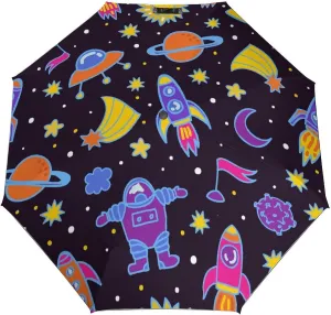 Windproof Travel Umbrellas for Rain,Cute Space Rocket Star Durable & Compact Umbrella-Waterproof Canopy for Backpack, Purse, Portable, Umbrella for Travel