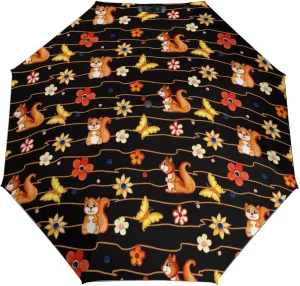 Windproof Travel Umbrellas for Rain,Cute Squirrel Flower Butterfly Durable & Compact Umbrella-Waterproof Canopy for Backpack, Purse, Portable, Umbrella for Travel