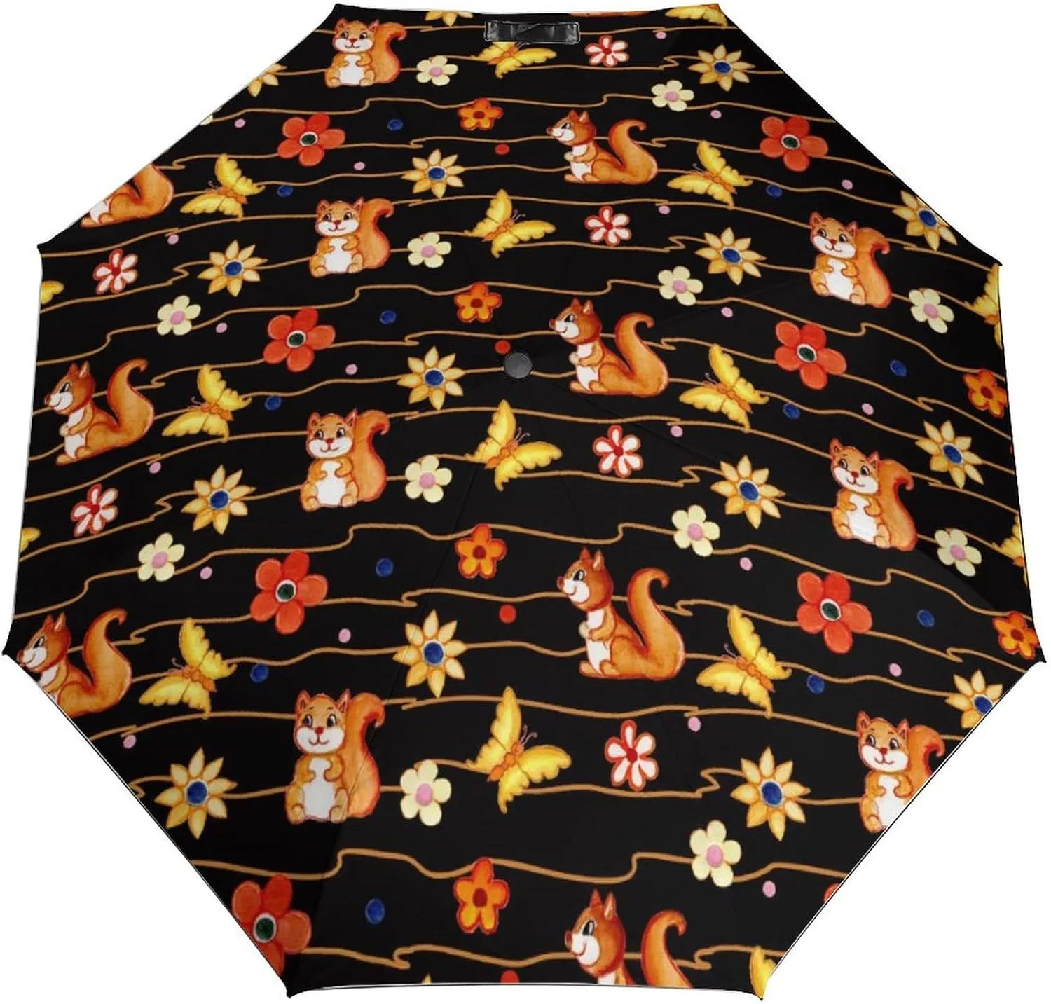 Windproof Travel Umbrellas for Rain,Cute Squirrel Flower Butterfly Durable & Compact Umbrella-Waterproof Canopy for Backpack, Purse, Portable, Umbrella for Travel
