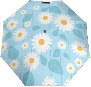 Windproof Travel Umbrellas for Rain,Daisy Flower And Leaves Durable & Compact Umbrella-Waterproof Canopy for Backpack, Purse, Portable, Umbrella for Travel