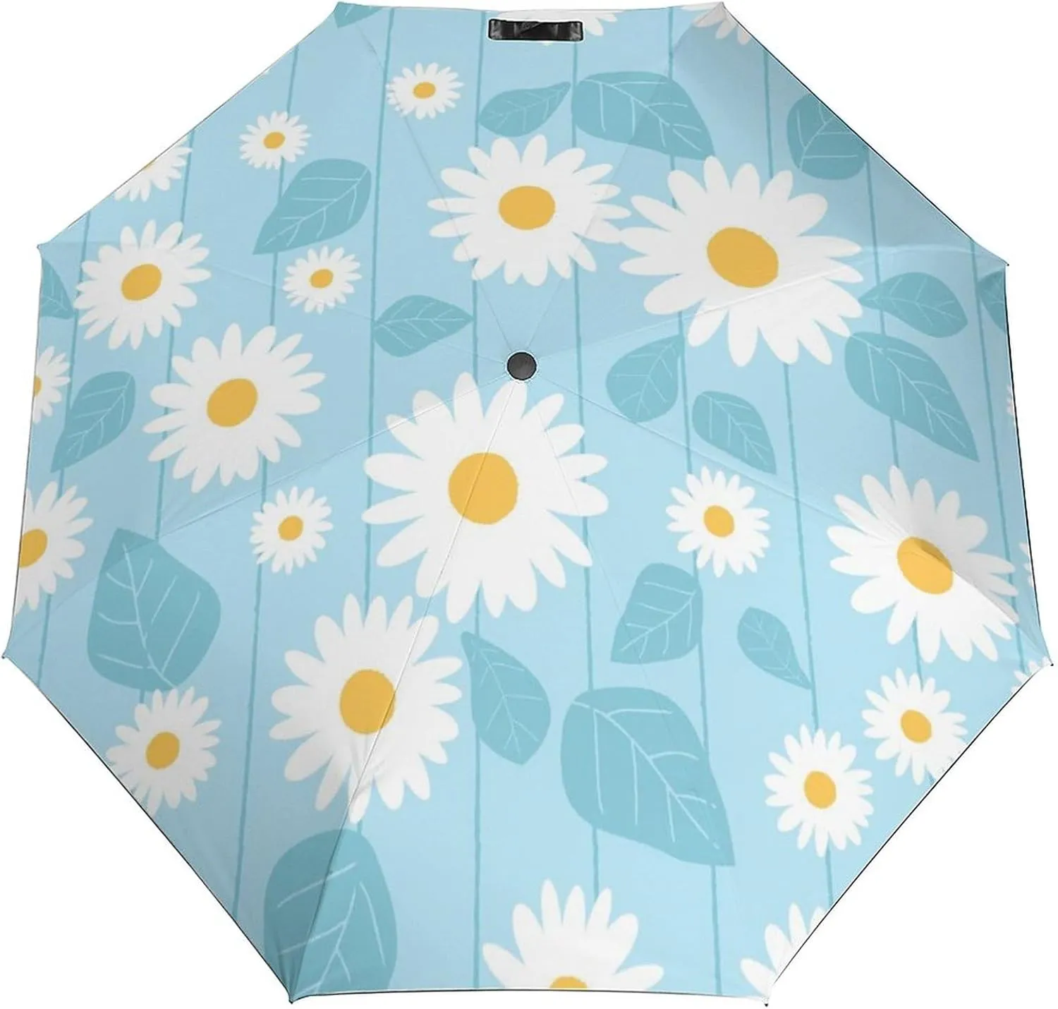 Windproof Travel Umbrellas for Rain,Daisy Flower And Leaves Durable & Compact Umbrella-Waterproof Canopy for Backpack, Purse, Portable, Umbrella for Travel