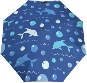 Windproof Travel Umbrellas for Rain,Dolphins Water Bubbles Durable & Compact Umbrella-Waterproof Canopy for Backpack, Purse, Portable, Umbrella for Travel