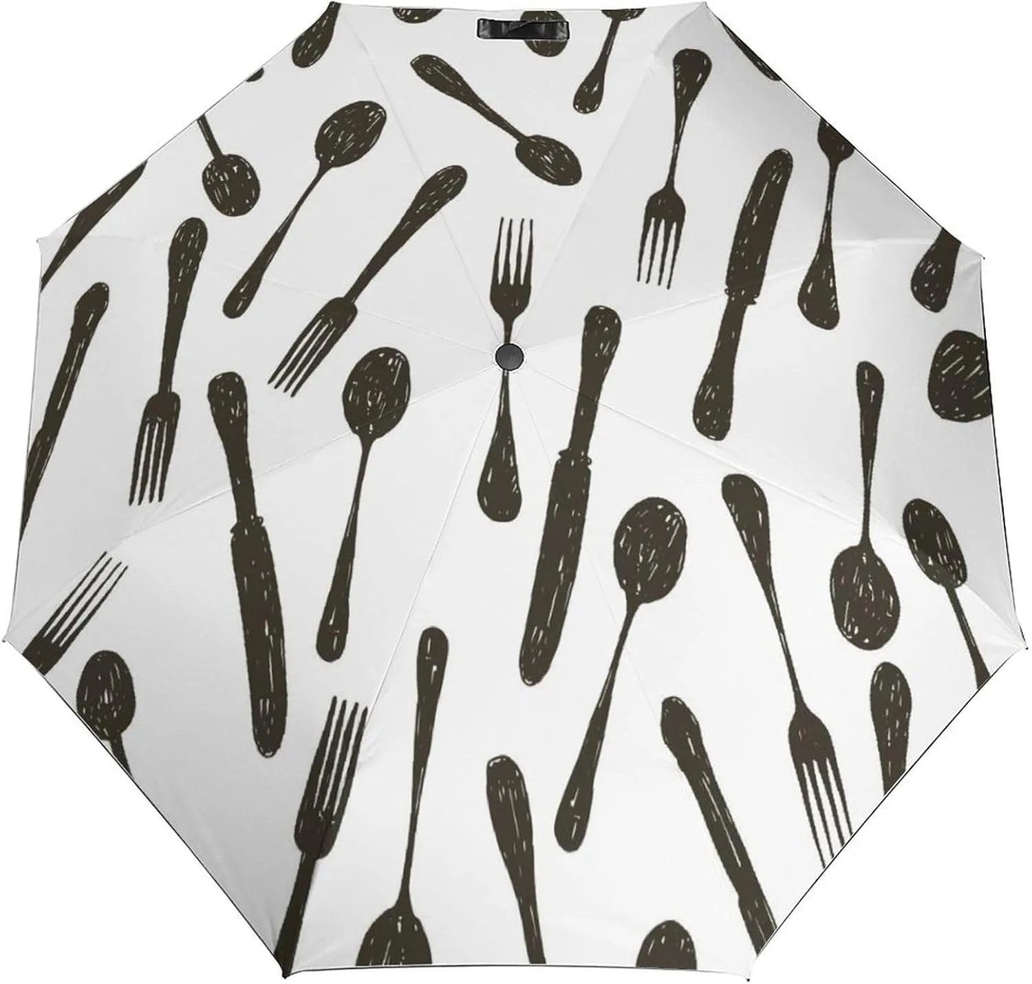 Windproof Travel Umbrellas for Rain,Doodle Spoon Knife Fork Durable & Compact Umbrella-Waterproof Canopy for Backpack, Purse, Portable, Umbrella for Travel