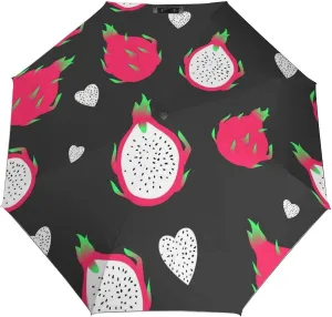 Windproof Travel Umbrellas for Rain,Dragon Fruit Seamless Durable & Compact Umbrella-Waterproof Canopy for Backpack, Purse, Portable, Umbrella for Travel
