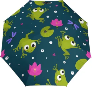 Windproof Travel Umbrellas for Rain,Frogs Water Lilies Durable & Compact Umbrella-Waterproof Canopy for Backpack, Purse, Portable, Umbrella for Travel