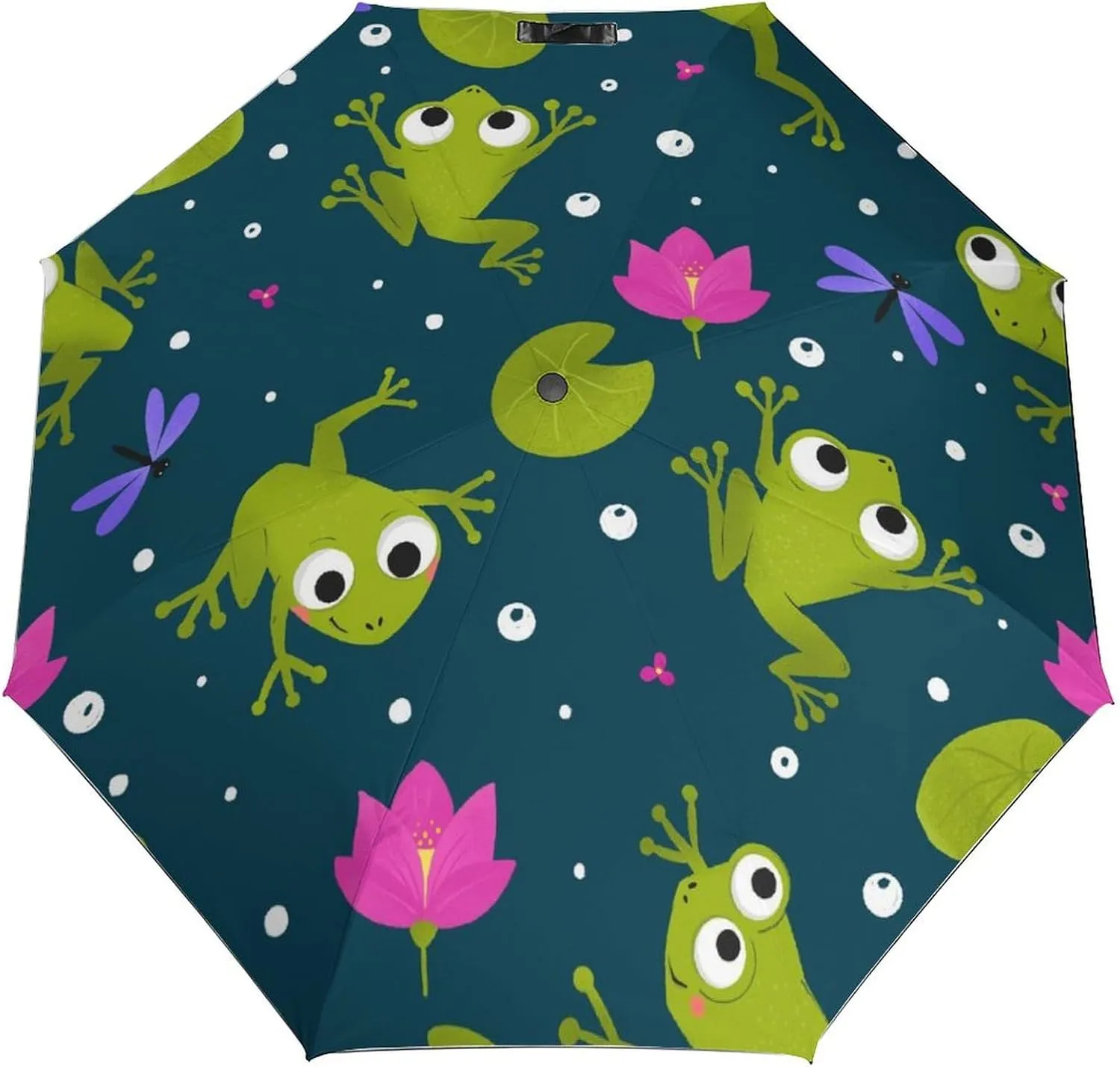Windproof Travel Umbrellas for Rain,Frogs Water Lilies Durable & Compact Umbrella-Waterproof Canopy for Backpack, Purse, Portable, Umbrella for Travel