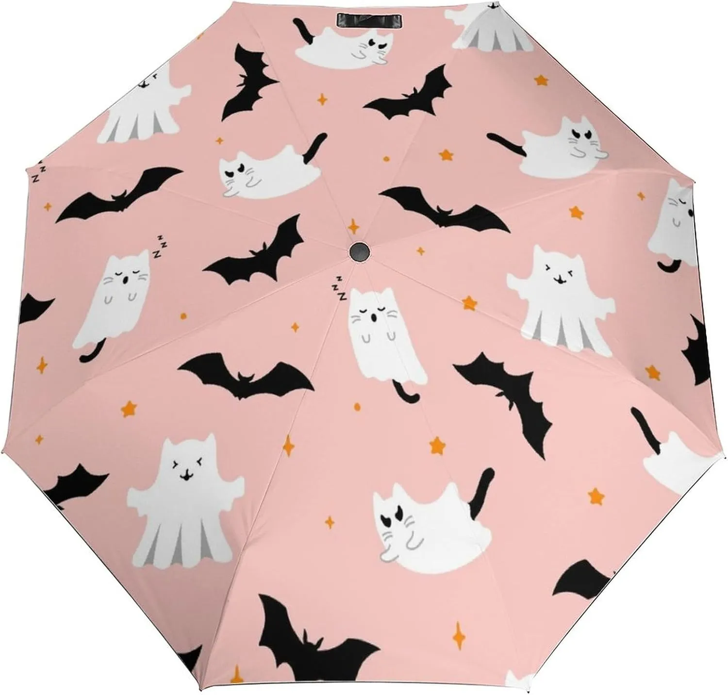 Windproof Travel Umbrellas for Rain,Ghost Cat Bat Star Pink Durable & Compact Umbrella-Waterproof Canopy for Backpack, Purse, Portable, Umbrella for Travel