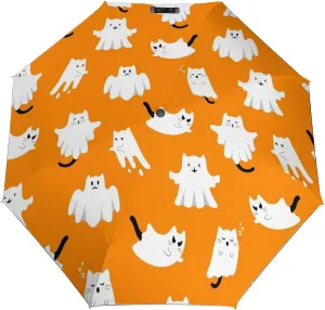 Windproof Travel Umbrellas for Rain,Ghost Cat Orange Durable & Compact Umbrella-Waterproof Canopy for Backpack, Purse, Portable, Umbrella for Travel