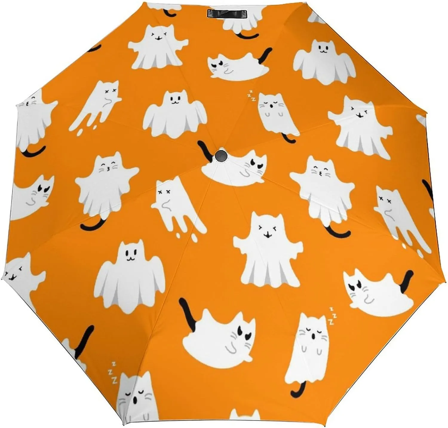 Windproof Travel Umbrellas for Rain,Ghost Cat Orange Durable & Compact Umbrella-Waterproof Canopy for Backpack, Purse, Portable, Umbrella for Travel
