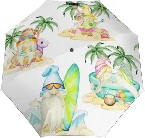 Windproof Travel Umbrellas for Rain,Gnomes on The Beach Durable & Compact Umbrella-Waterproof Canopy for Backpack, Purse, Portable, Umbrella for Travel