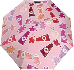 Windproof Travel Umbrellas for Rain,Lip Glosses Pink Pattern Durable & Compact Umbrella-Waterproof Canopy for Backpack, Purse, Portable, Umbrella for Travel