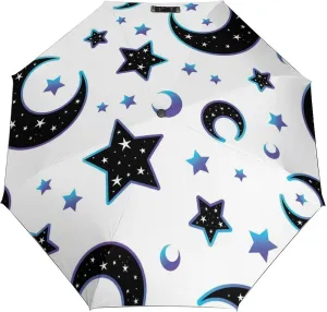 Windproof Travel Umbrellas for Rain,Neon Moon Stars Durable & Compact Umbrella-Waterproof Canopy for Backpack, Purse, Portable, Umbrella for Travel