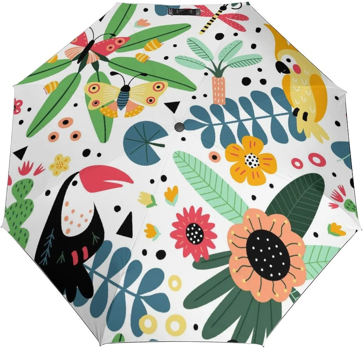 Windproof Travel Umbrellas for Rain,Parrots Toucans Flowers Durable & Compact Umbrella-Waterproof Canopy for Backpack, Purse, Portable, Umbrella for Travel