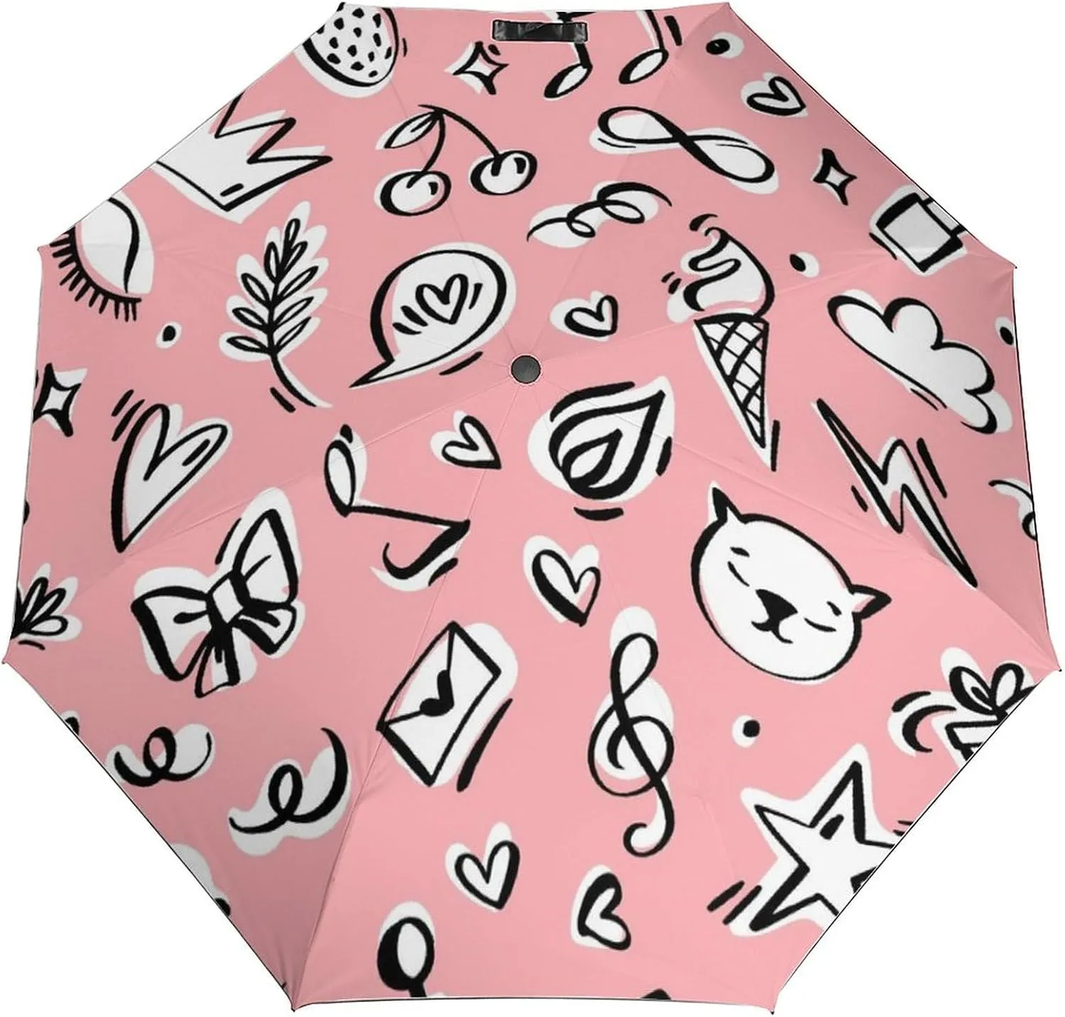 Windproof Travel Umbrellas for Rain,Pink Cute Music Notes Durable & Compact Umbrella-Waterproof Canopy for Backpack, Purse, Portable, Umbrella for Travel