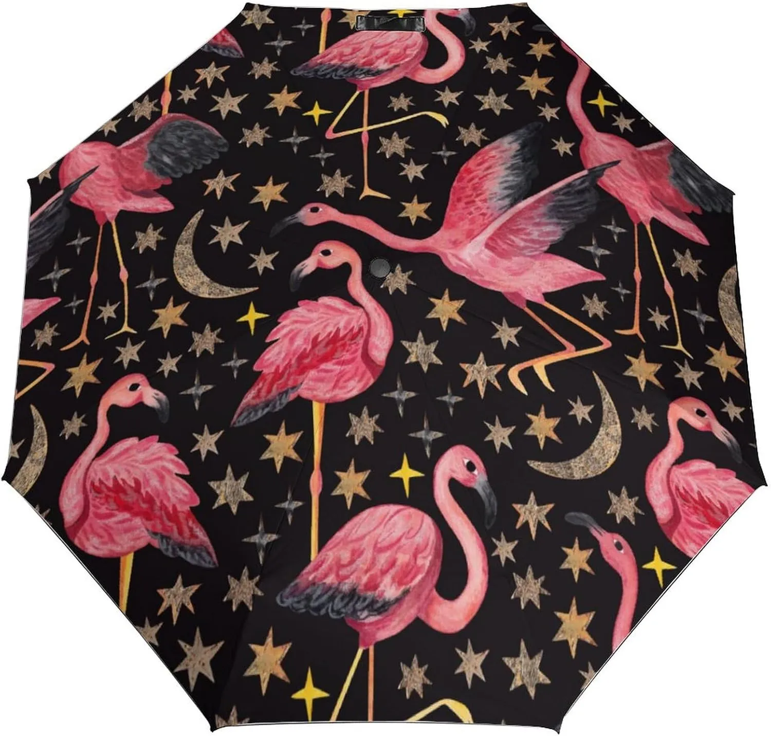 Windproof Travel Umbrellas for Rain,Pink Flamingos Stars Durable & Compact Umbrella-Waterproof Canopy for Backpack, Purse, Portable, Umbrella for Travel