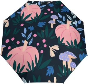 Windproof Travel Umbrellas for Rain,Pink Pumpkins Mushrooms Durable & Compact Umbrella-Waterproof Canopy for Backpack, Purse, Portable, Umbrella for Travel