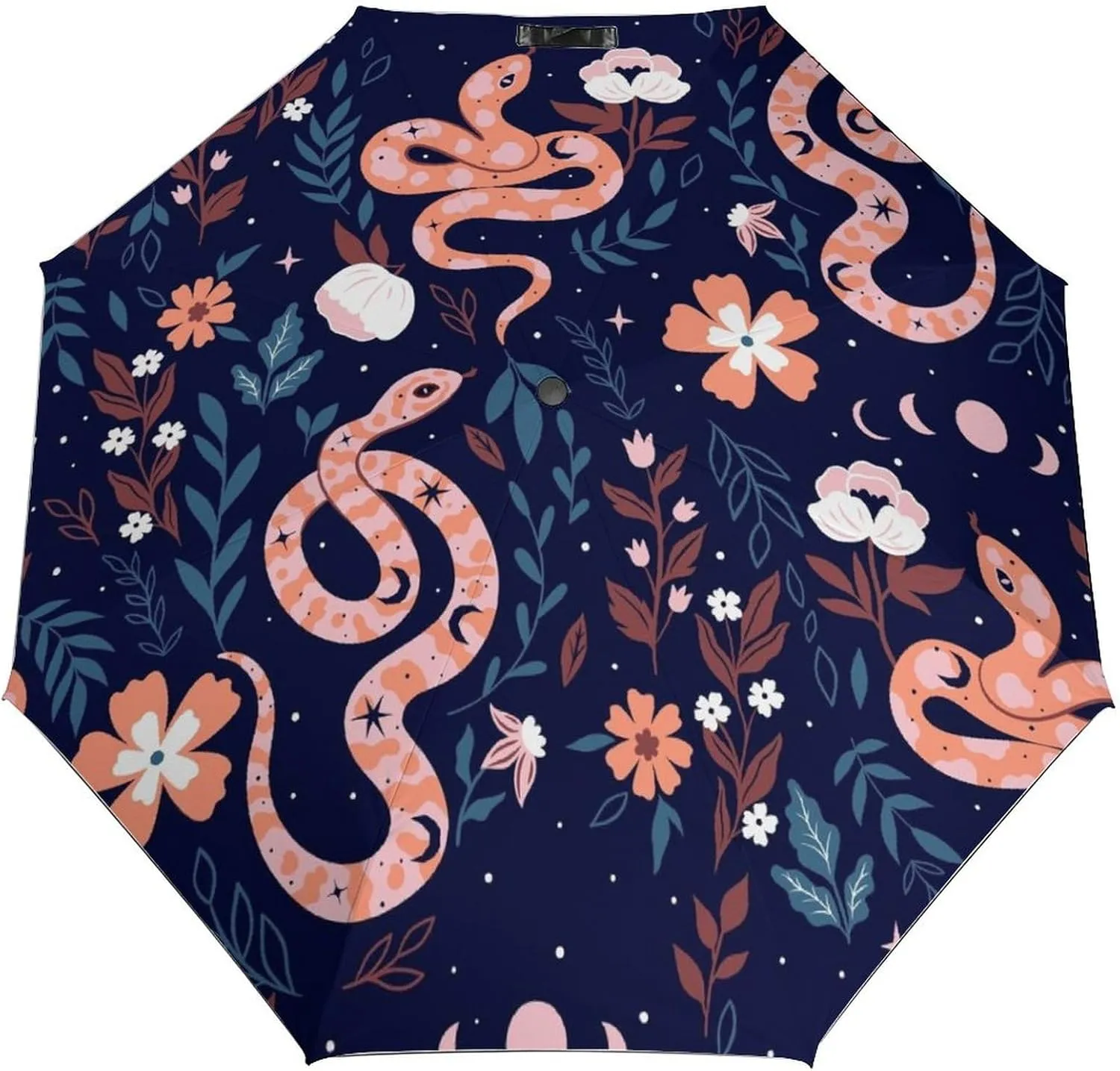 Windproof Travel Umbrellas for Rain,Pink Snake Flower Star Durable & Compact Umbrella-Waterproof Canopy for Backpack, Purse, Portable, Umbrella for Travel