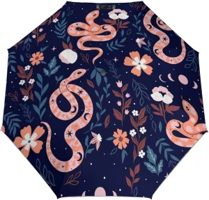 Windproof Travel Umbrellas for Rain,Pink Snake Flower Star Durable & Compact Umbrella-Waterproof Canopy for Backpack, Purse, Portable, Umbrella for Travel