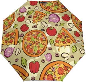 Windproof Travel Umbrellas for Rain,Pizza Onions Tomatoes Durable & Compact Umbrella-Waterproof Canopy for Backpack, Purse, Portable, Umbrella for Travel