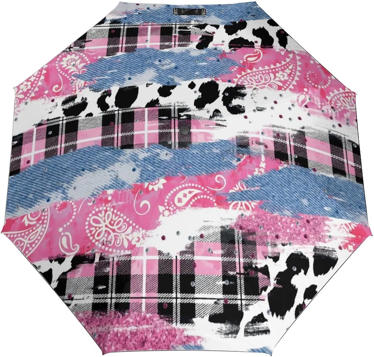 Windproof Travel Umbrellas for Rain,Plaid Black And White Leopard Durable & Compact Umbrella-Waterproof Canopy for Backpack, Purse, Portable, Umbrella for Travel