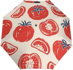 Windproof Travel Umbrellas for Rain,Red Tomatoes Vegetables Durable & Compact Umbrella-Waterproof Canopy for Backpack, Purse, Portable, Umbrella for Travel