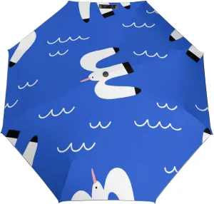 Windproof Travel Umbrellas for Rain,Seagulls Waves Blue Durable & Compact Umbrella-Waterproof Canopy for Backpack, Purse, Portable, Umbrella for Travel