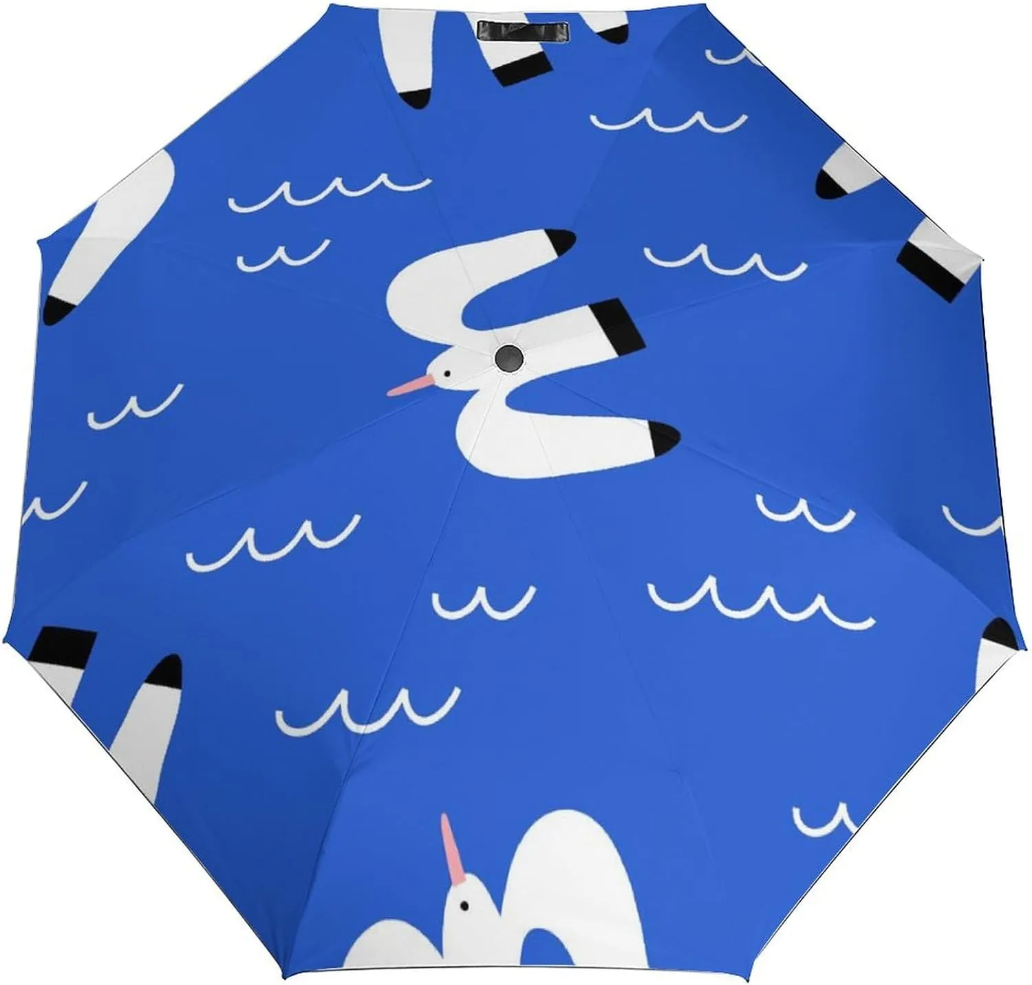 Windproof Travel Umbrellas for Rain,Seagulls Waves Blue Durable & Compact Umbrella-Waterproof Canopy for Backpack, Purse, Portable, Umbrella for Travel