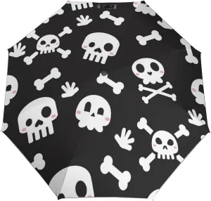 Windproof Travel Umbrellas for Rain,Skeleton Head Bone Cute Durable & Compact Umbrella-Waterproof Canopy for Backpack, Purse, Portable, Umbrella for Travel
