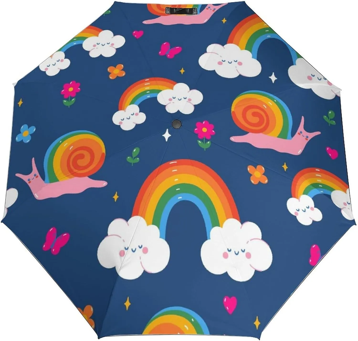 Windproof Travel Umbrellas for Rain,Snails Rainbows Flower Durable & Compact Umbrella-Waterproof Canopy for Backpack, Purse, Portable, Umbrella for Travel