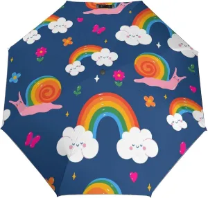 Windproof Travel Umbrellas for Rain,Snails Rainbows Flower Durable & Compact Umbrella-Waterproof Canopy for Backpack, Purse, Portable, Umbrella for Travel