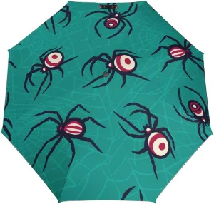 Windproof Travel Umbrellas for Rain,Spider Web Green Halloween Durable & Compact Umbrella-Waterproof Canopy for Backpack, Purse, Portable, Umbrella for Travel