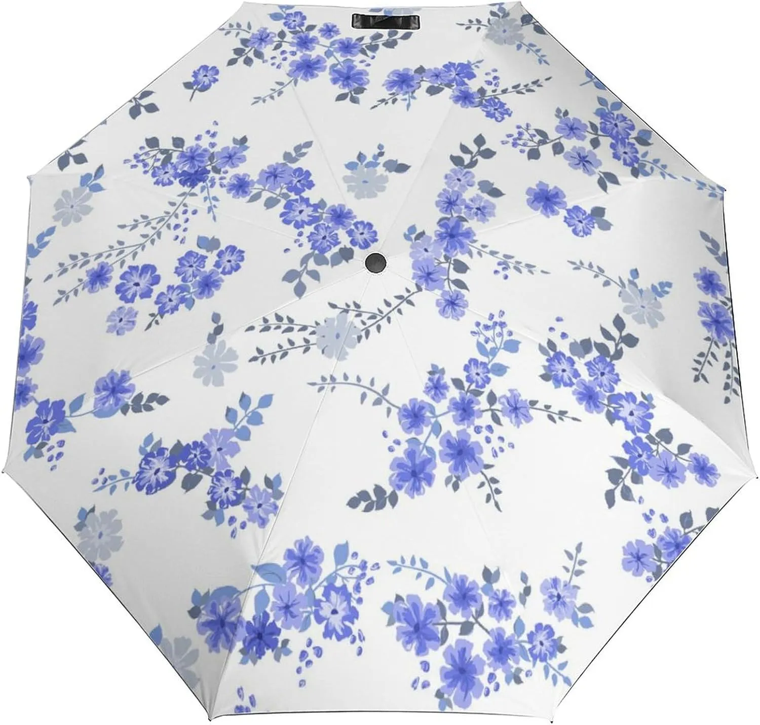 Windproof Travel Umbrellas for Rain,Trendy Blue Flowers Durable & Compact Umbrella-Waterproof Canopy for Backpack, Purse, Portable, Umbrella for Travel