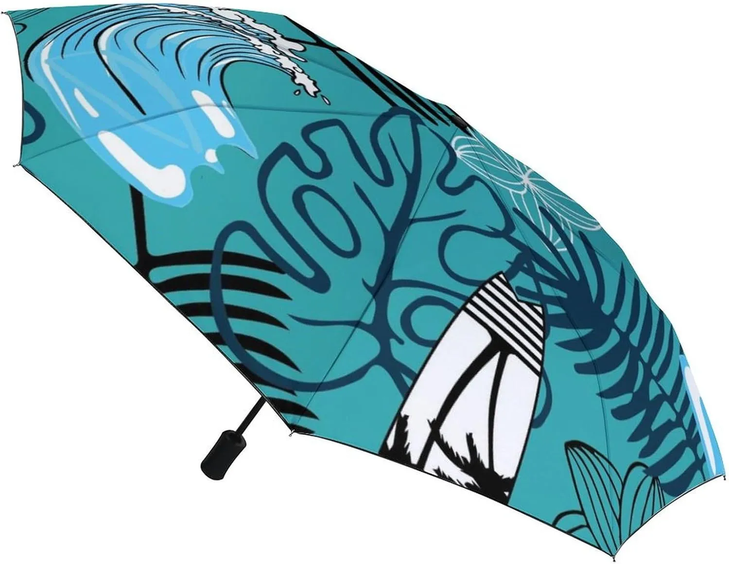 Windproof Travel Umbrellas for Rain,Tropical Summer Surfboard Durable & Compact Umbrella-Waterproof Canopy for Backpack, Purse, Portable, Umbrella for Travel