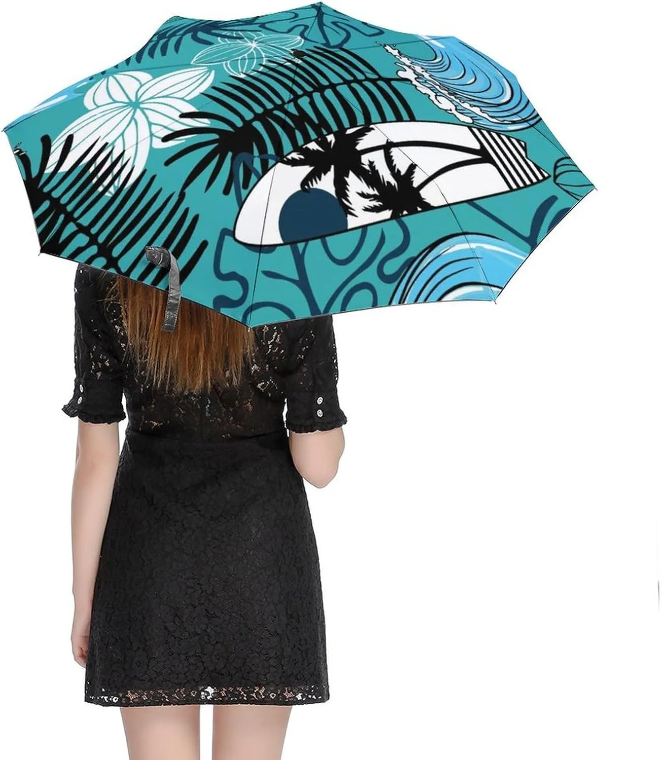 Windproof Travel Umbrellas for Rain,Tropical Summer Surfboard Durable & Compact Umbrella-Waterproof Canopy for Backpack, Purse, Portable, Umbrella for Travel