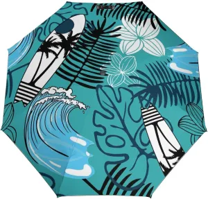 Windproof Travel Umbrellas for Rain,Tropical Summer Surfboard Durable & Compact Umbrella-Waterproof Canopy for Backpack, Purse, Portable, Umbrella for Travel