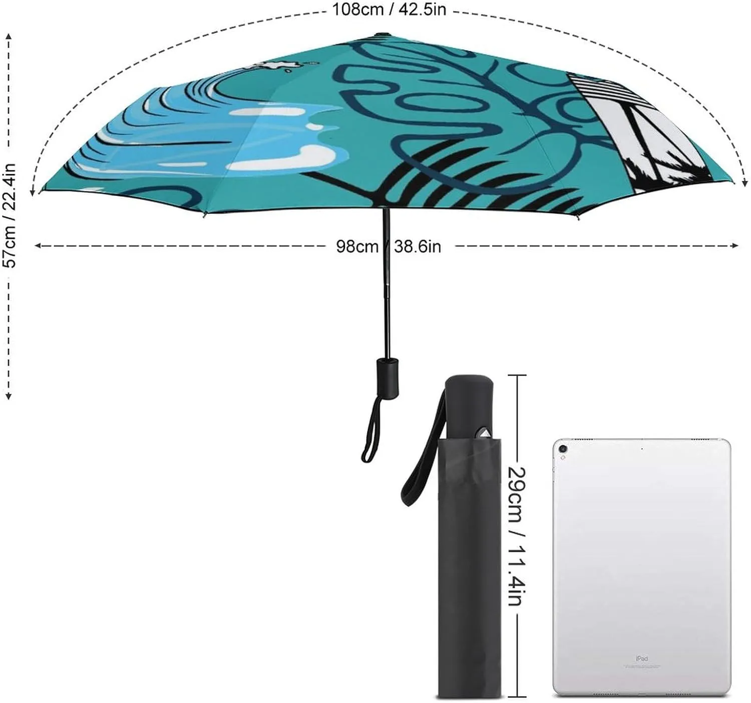 Windproof Travel Umbrellas for Rain,Tropical Summer Surfboard Durable & Compact Umbrella-Waterproof Canopy for Backpack, Purse, Portable, Umbrella for Travel