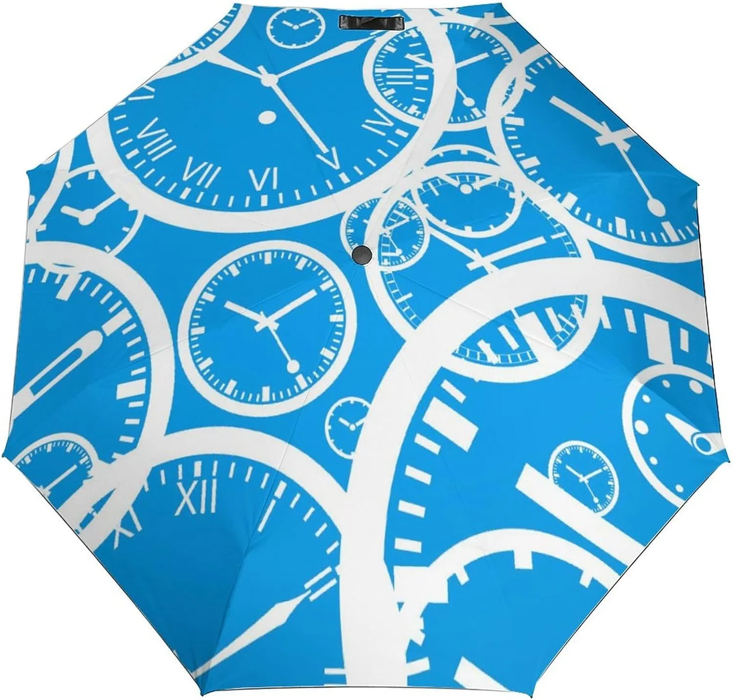 Windproof Travel Umbrellas for Rain,White Lines Clock Blue Durable & Compact Umbrella-Waterproof Canopy for Backpack, Purse, Portable, Umbrella for Travel