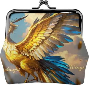 Windswept Wings Print PU Leather Coin Purse, Portable Mini Kiss-lock Change Purse Coin Wallets for Women Men, Keys