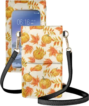Women Crossbody Phone bag Change Purse with Clear Winder PU Leather Cellphone Pouch for Thanksgiving