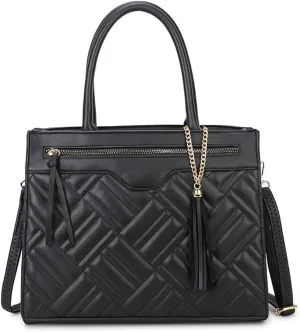 Women Handbag Embroidery Leather Purse With Tassel Solid Colored Work Tote Bag Top Handle Bag with Long Shoulder Strap