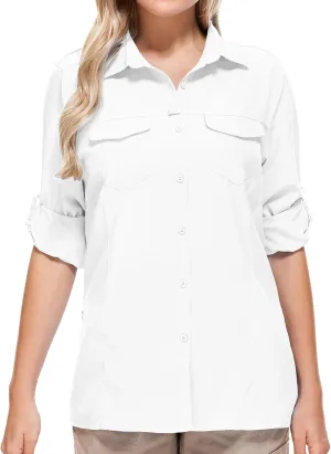 Women UPF 50  Sun Protection Safari Shirts Quick Dry Lightweight Outdoor Fishing Hiking Travel Shirts with Zipper Pockets