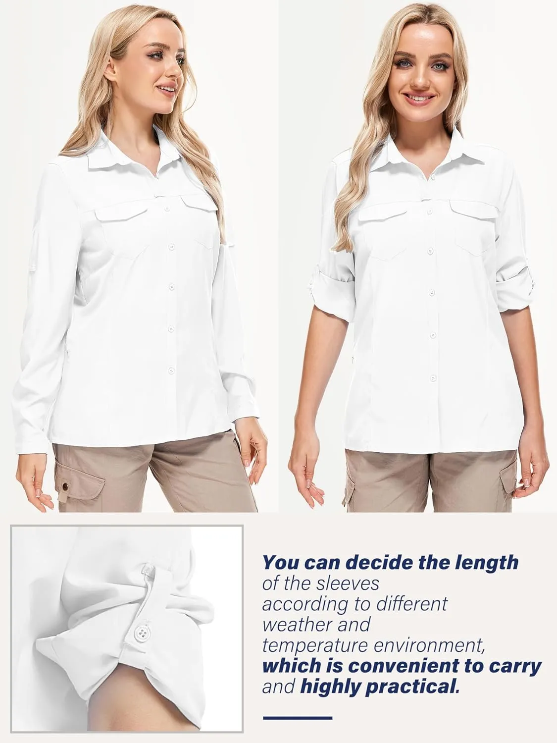 Women UPF 50  Sun Protection Safari Shirts Quick Dry Lightweight Outdoor Fishing Hiking Travel Shirts with Zipper Pockets